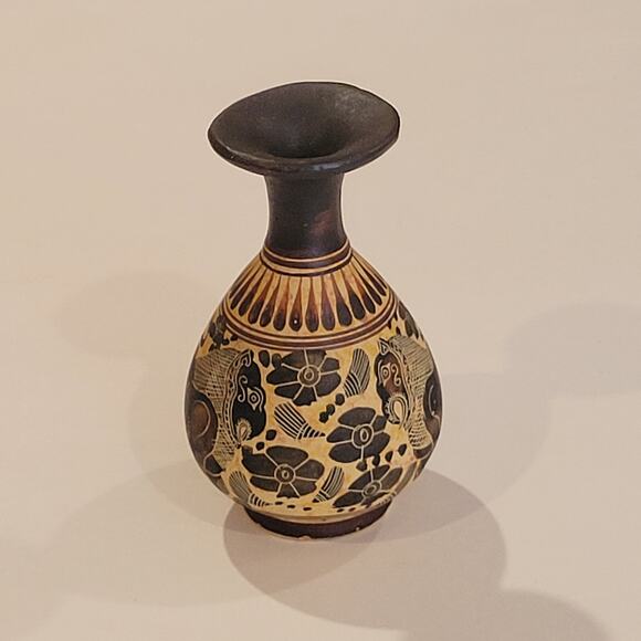 Corinthian Greek Handmade Vase Reproduction Clay Signed - Picture 2 of 9